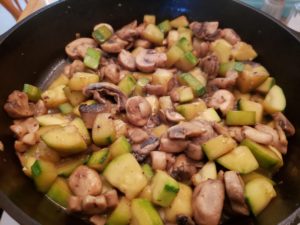 Keto Sausage Vegetable Breakfast Bowl in the skillet