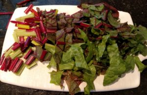 chopped Swiss Chard on cutting board