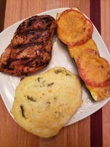 Coconut Buttermilk Southwestern Chicken with cheesy zucchini boats and low carb jalapeno biscuits